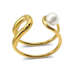 Bagues classiques en perles  en acier inoxydable, couleur argent, taille réglable