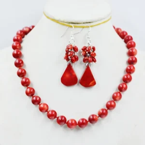 Collier et boucles d'oreilles en corail rouge naturel unique de 11 mm
